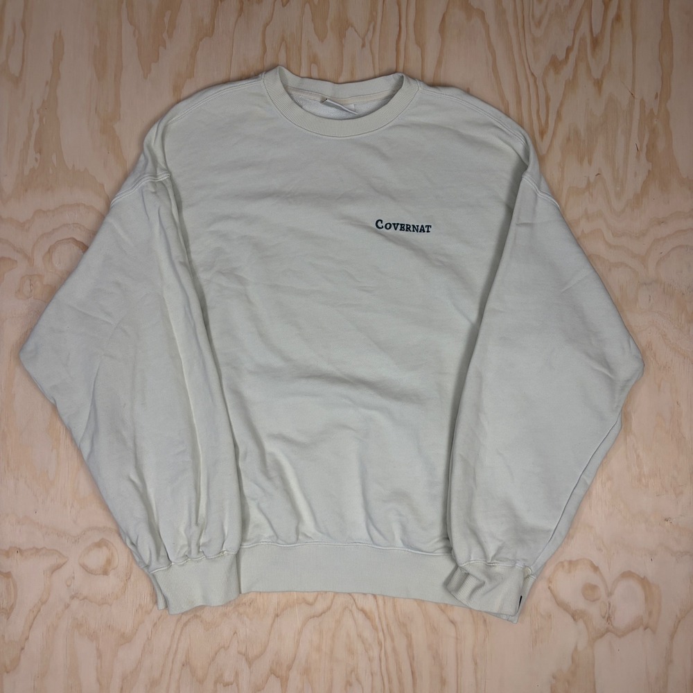 Covernat Mens Crewneck Sweatshirt Large Cream Off White Embroidered Logo